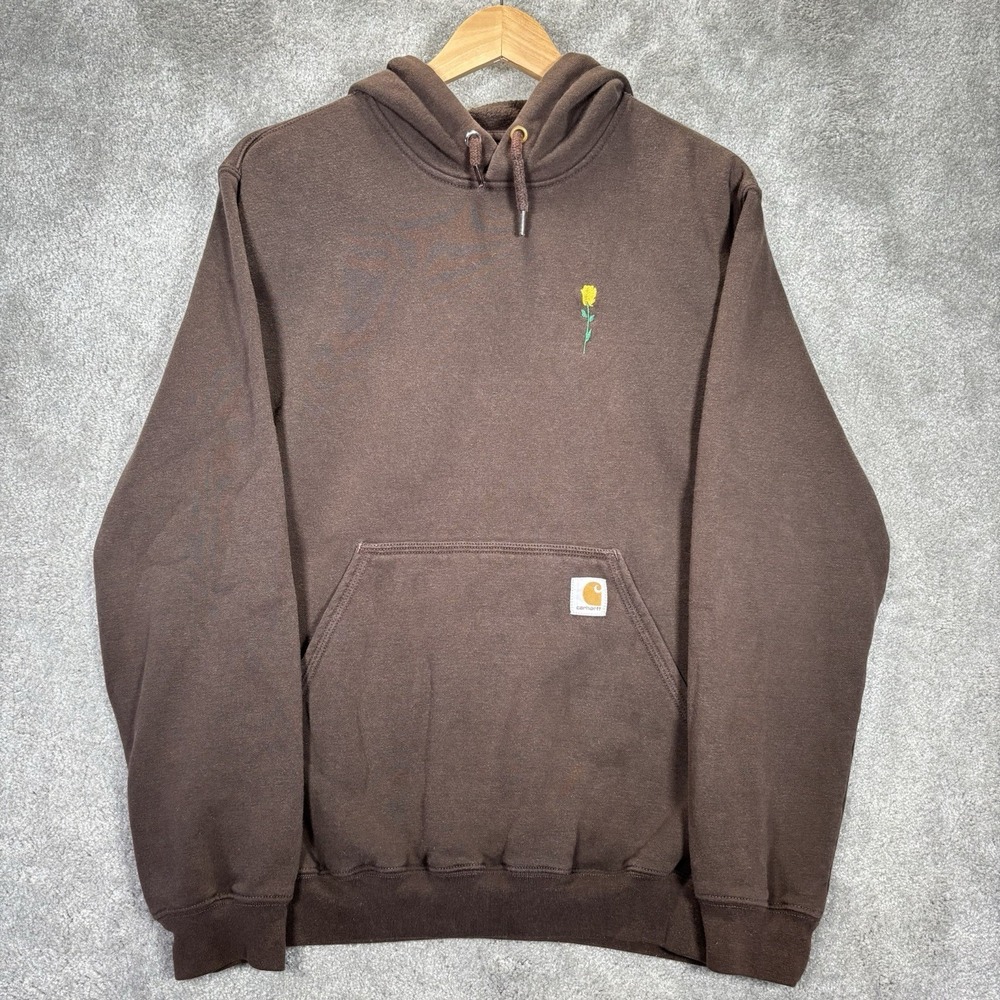 Carhartt Hoodie Sweatshirt Mens S Pullover Brown Fleece Embroidered Flower K121